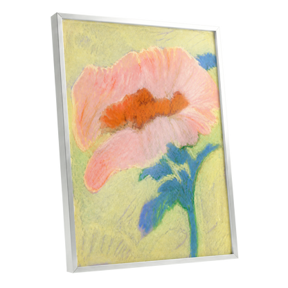 Blush in Blue, pink, orange, blue floral wall art shown as a silver framed poster wall art print