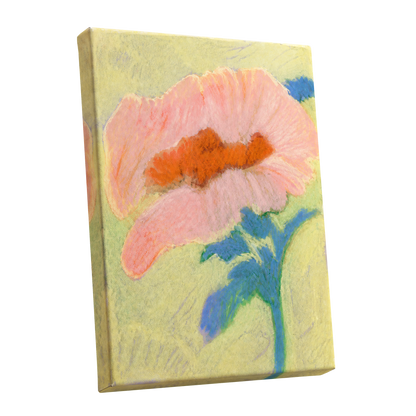 Blush in Blue, pink, orange, blue floral wall art shown as a stretched canvas wall art