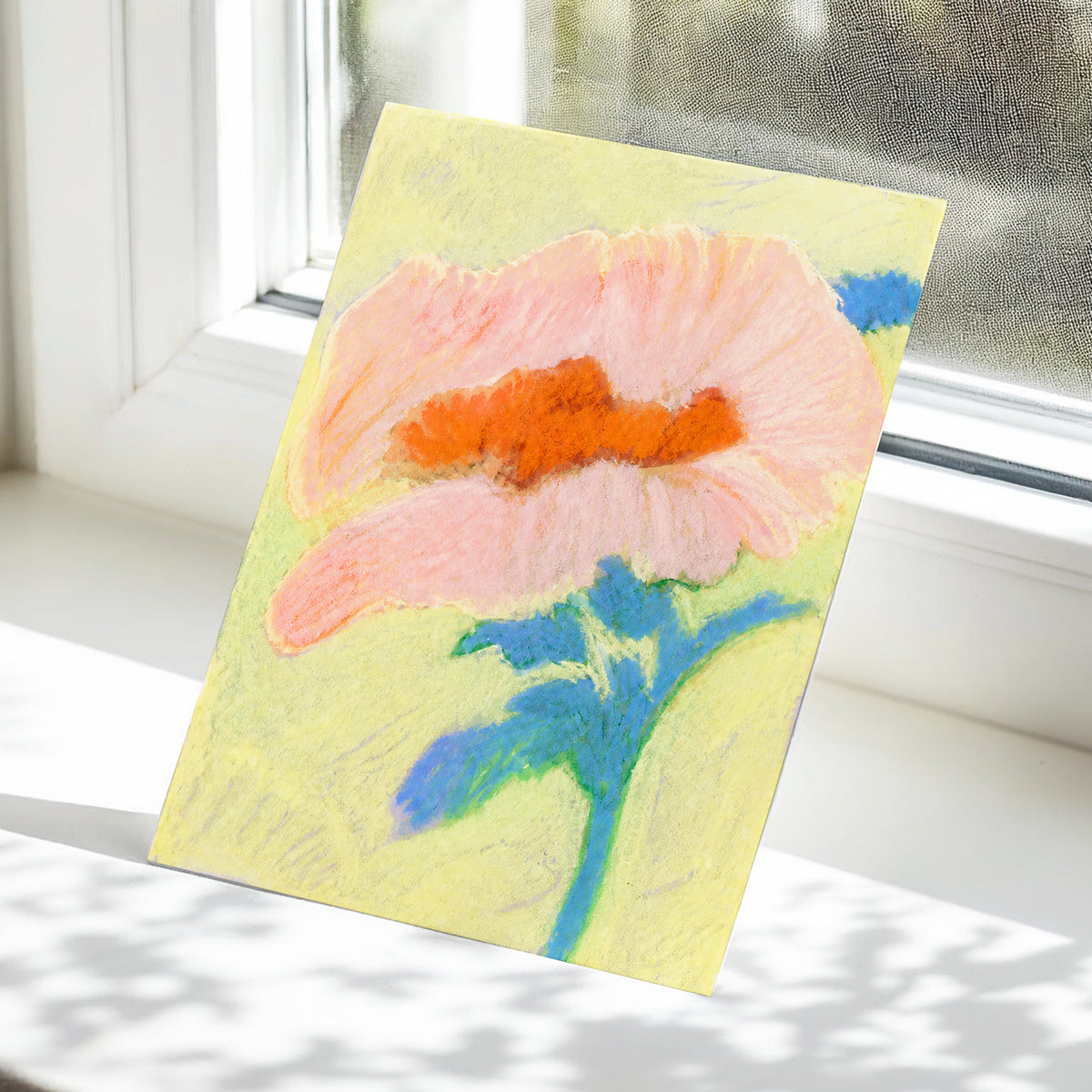 Blush in Blue, pink, orange, blue floral wall art displayed in a styled interior, gallery view 5