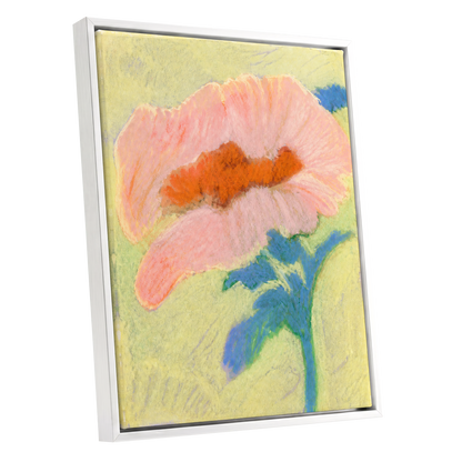 Blush in Blue, pink, orange, blue floral wall art shown as a white framed canvas wall art