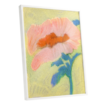 Blush in Blue, pink, orange, blue floral wall art shown as a white framed poster wall art print