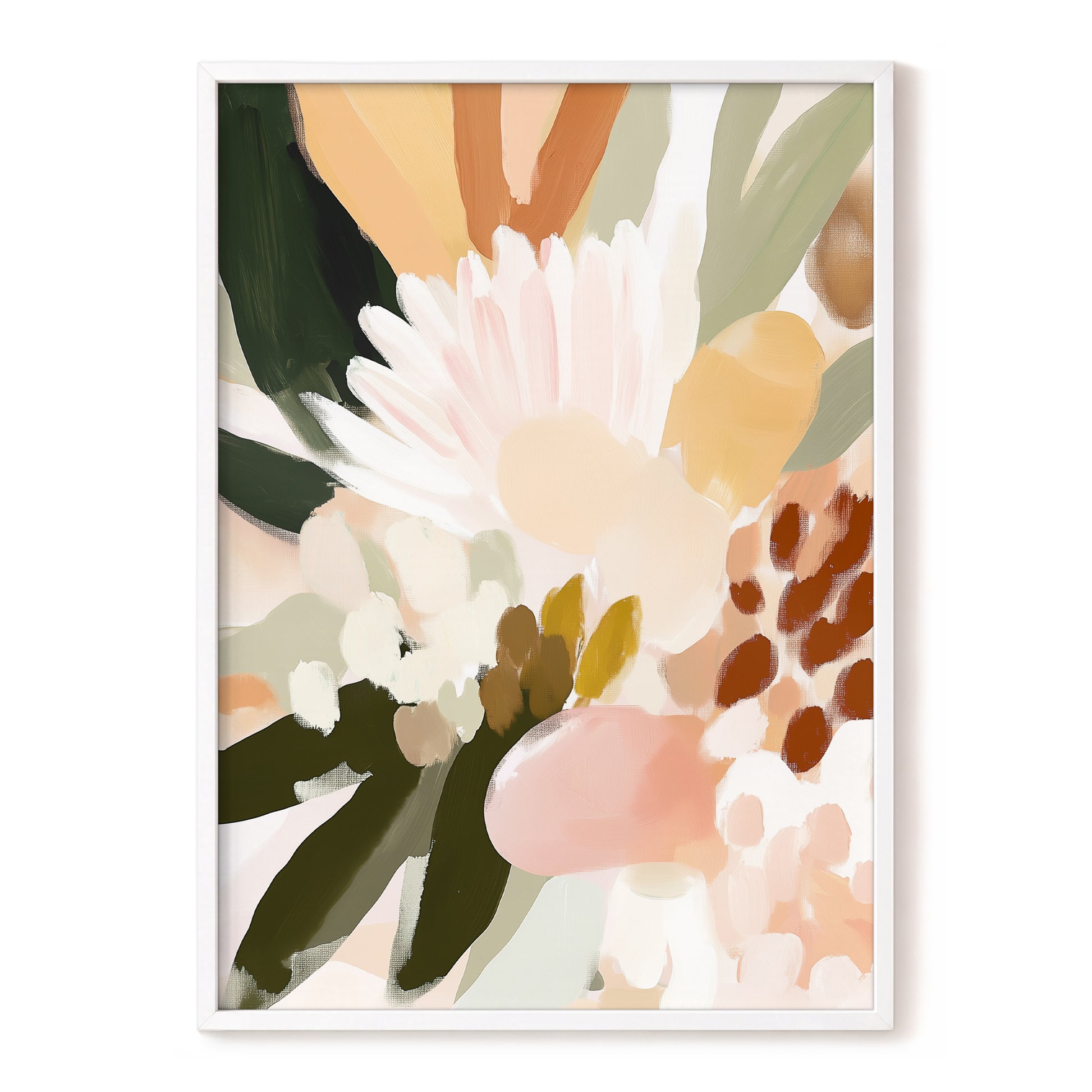 Blush Meadow, green, pink, white floral wall art, front artwork view