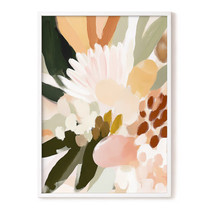 Blush Meadow, green, pink, white floral wall art, front artwork view