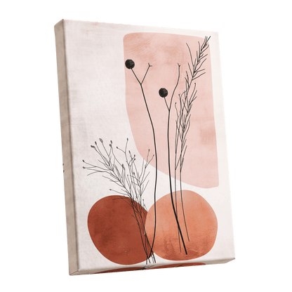 Blush Meadow Silhouettes, pink, beige, brown floral wall art shown as a stretched canvas wall art