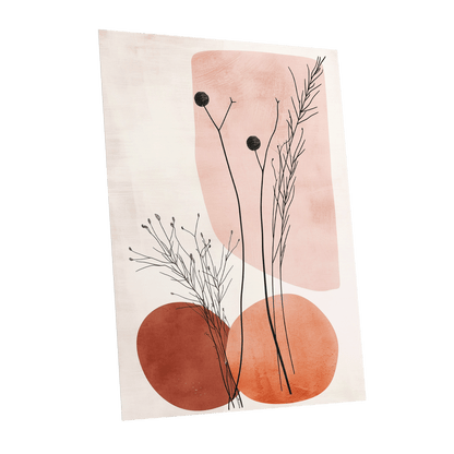 Blush Meadow Silhouettes, pink, beige, brown floral wall art shown as a unframed poster wall art print