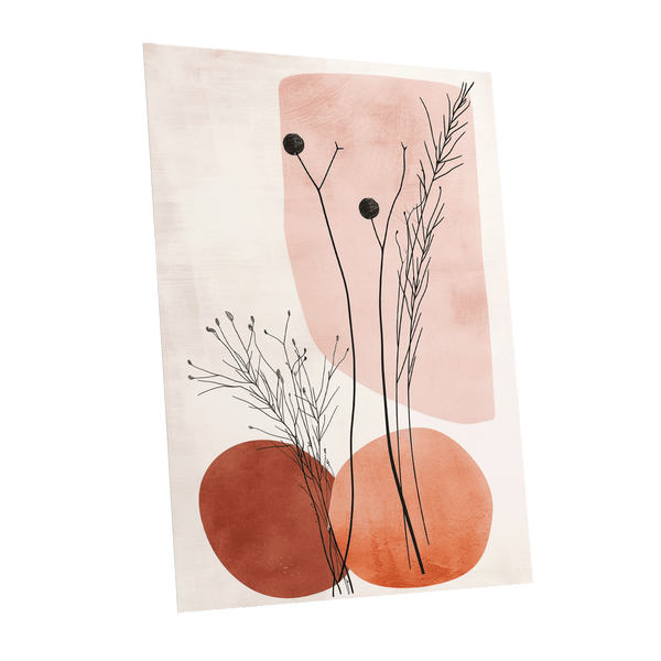 Blush Meadow Silhouettes, pink, beige, brown floral wall art shown as a unframed poster wall art print