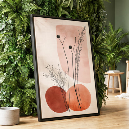 Blush Meadow Silhouettes, pink, beige, brown floral wall art displayed in a styled interior, gallery view 1