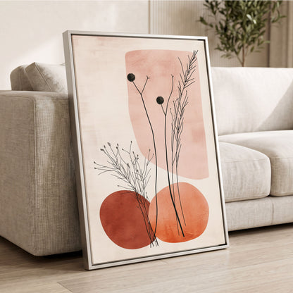 Blush Meadow Silhouettes, pink, beige, brown floral wall art displayed in a styled interior, gallery view 2