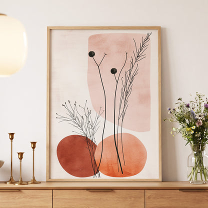Blush Meadow Silhouettes, pink, beige, brown floral wall art displayed in a styled interior, gallery view 5