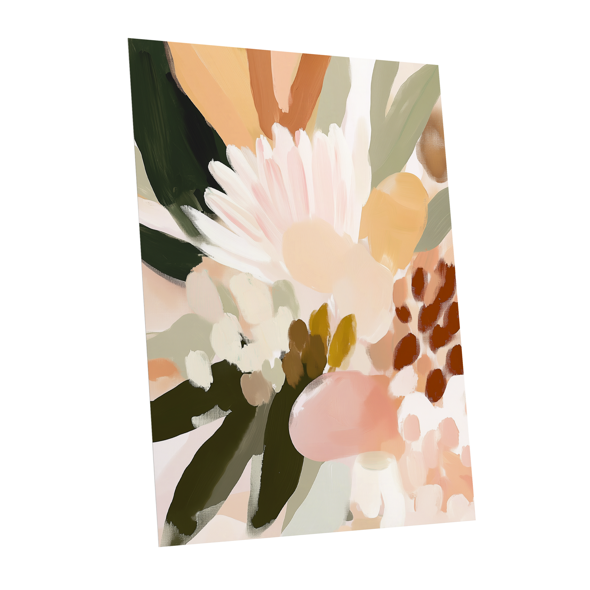 Blush Meadow, green, pink, white floral wall art shown as a unframed poster wall art print