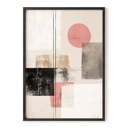 Blush Meridian, beige, pink, black abstract wall art, front artwork view