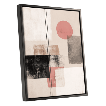Blush Meridian, beige, pink, black abstract wall art shown as a black framed canvas wall art