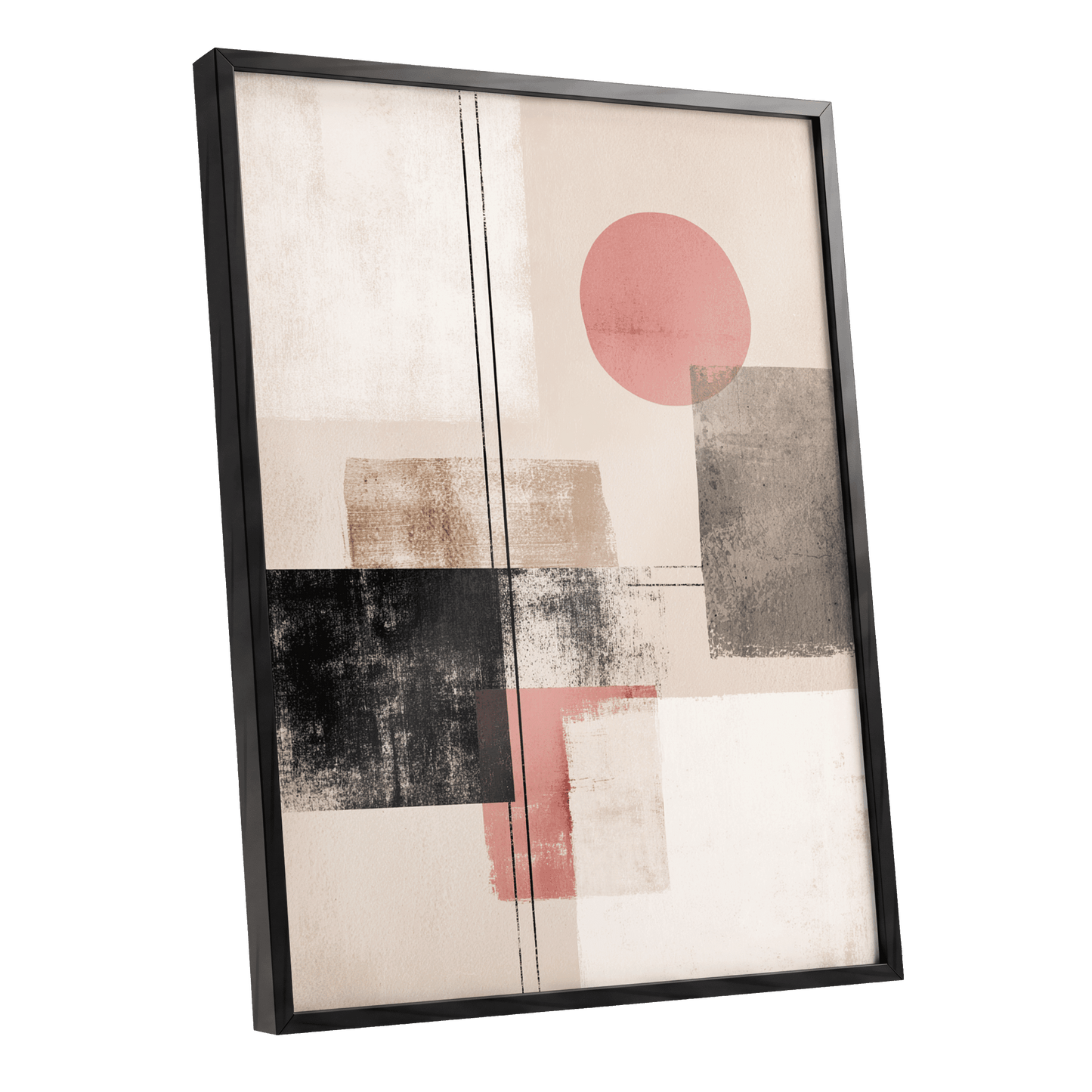 Blush Meridian, beige, pink, black abstract wall art shown as a black framed poster wall art print