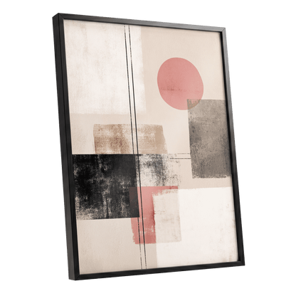 Blush Meridian, beige, pink, black abstract wall art shown as a black framed poster wall art print