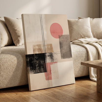 Blush Meridian, beige, pink, black abstract wall art on canvas displayed in a styled interior, gallery view 1