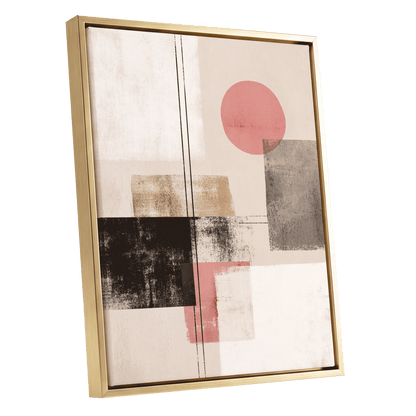 Blush Meridian, beige, pink, black abstract wall art shown as a gold framed canvas wall art