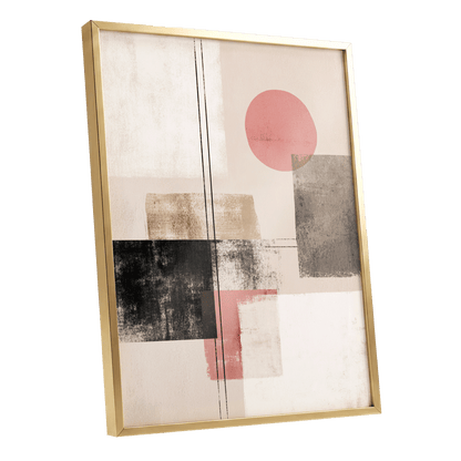 Blush Meridian, beige, pink, black abstract wall art shown as a gold framed poster wall art print
