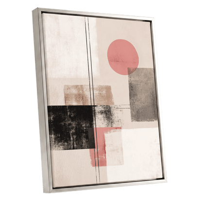 Blush Meridian, beige, pink, black abstract wall art shown as a silver framed canvas wall art