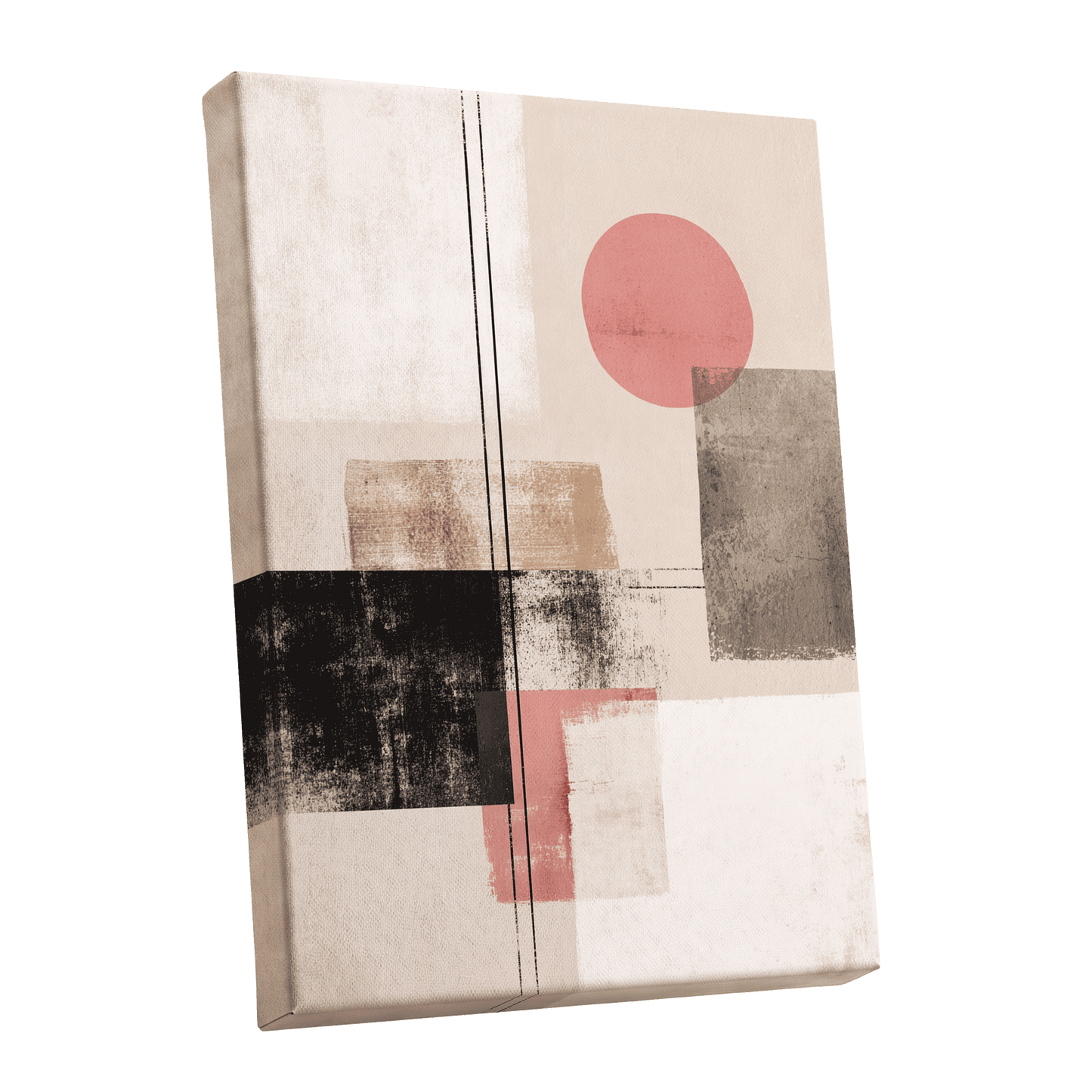 Blush Meridian, beige, pink, black abstract wall art shown as a stretched canvas wall art