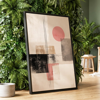 Blush Meridian, beige, pink, black abstract wall art displayed in a styled interior, gallery view 1