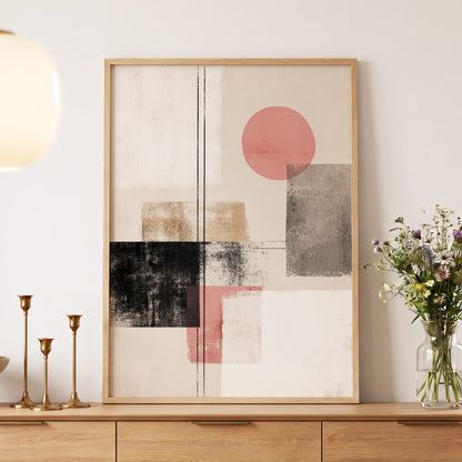 Blush Meridian, beige, pink, black abstract wall art displayed in a styled interior, gallery view 5