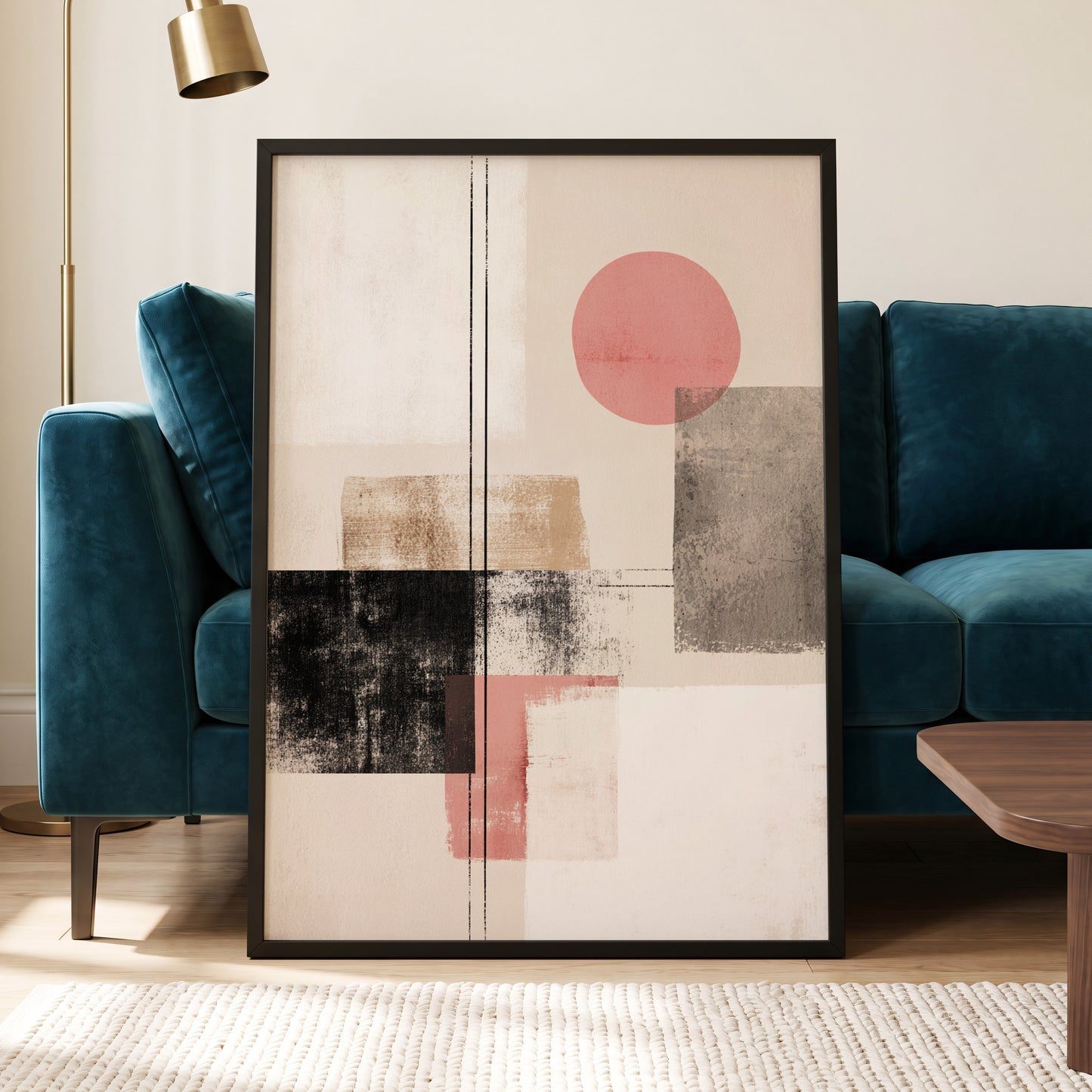 Blush Meridian, beige, pink, black abstract wall art displayed in a styled interior, gallery view 6