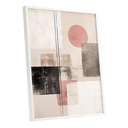Blush Meridian, beige, pink, black abstract wall art shown as a white framed poster wall art print