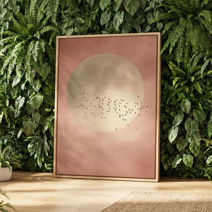 Blush Moon Migration, pink, beige, black nature wall art displayed in a styled interior, gallery view 4