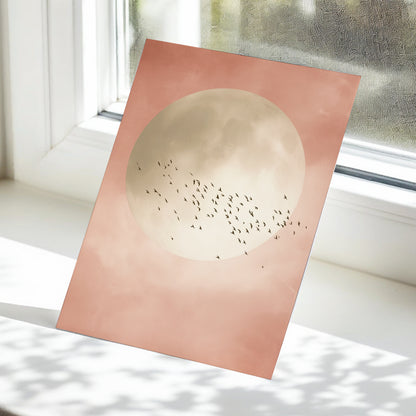 Blush Moon Migration, pink, beige, black nature wall art displayed in a styled interior, gallery view 5