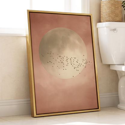 Blush Moon Migration, pink, beige, black nature wall art displayed in a styled interior, gallery view 8