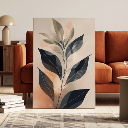 Blush Nocturne Leaves, black, beige, pink nature wall art on canvas displayed in a styled interior, gallery view 1