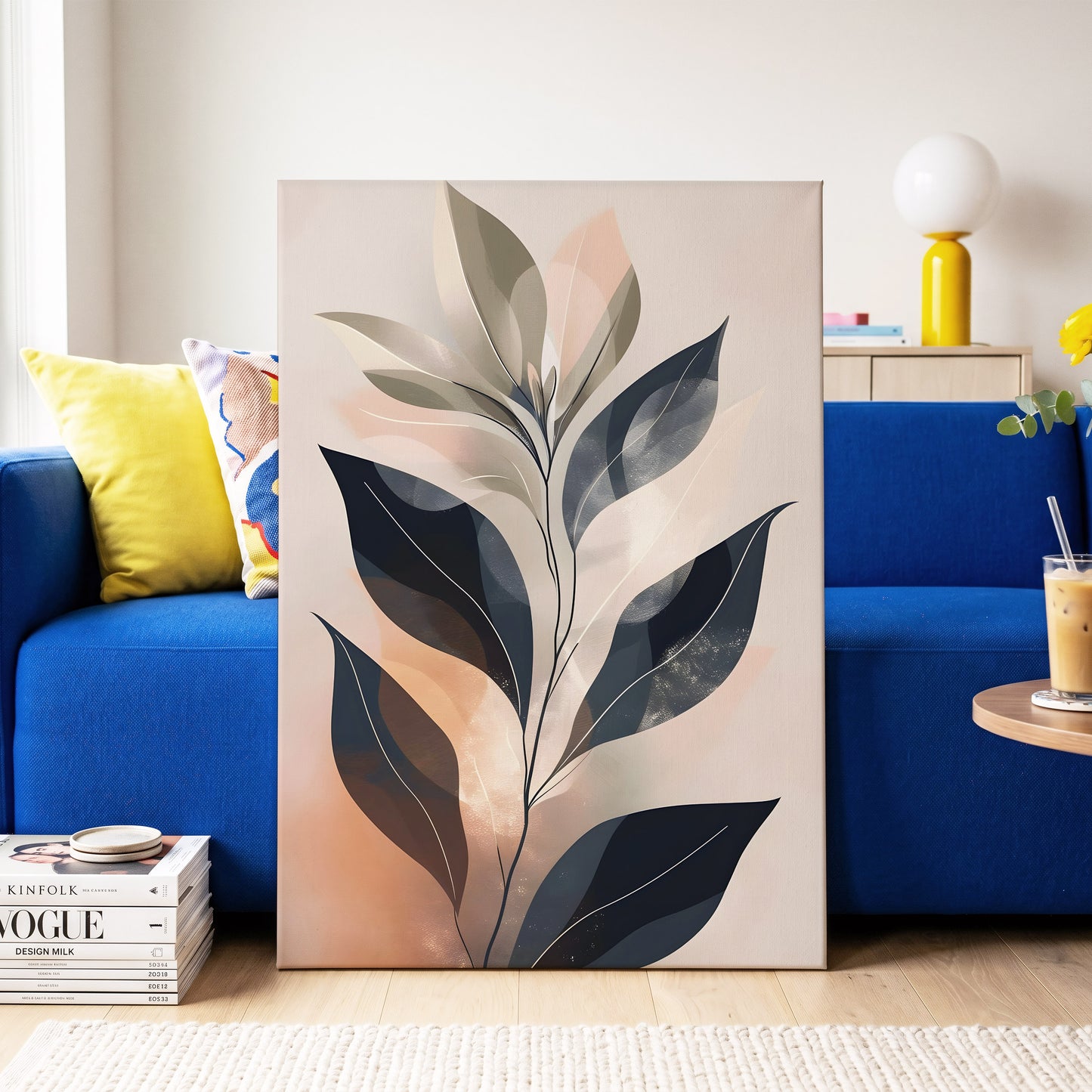 Blush Nocturne Leaves, black, beige, pink nature wall art on canvas displayed in a styled interior, gallery view 2