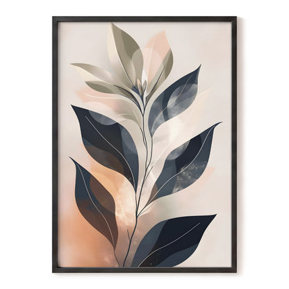 Blush Nocturne Leaves, black, beige, pink nature wall art, front artwork view