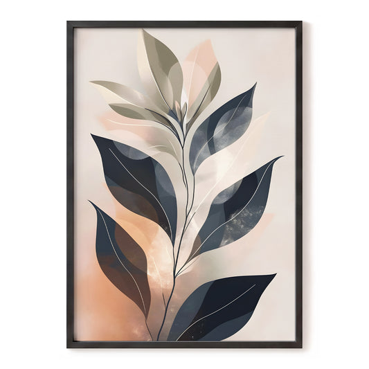 Blush Nocturne Leaves, black, beige, pink nature wall art, front artwork view