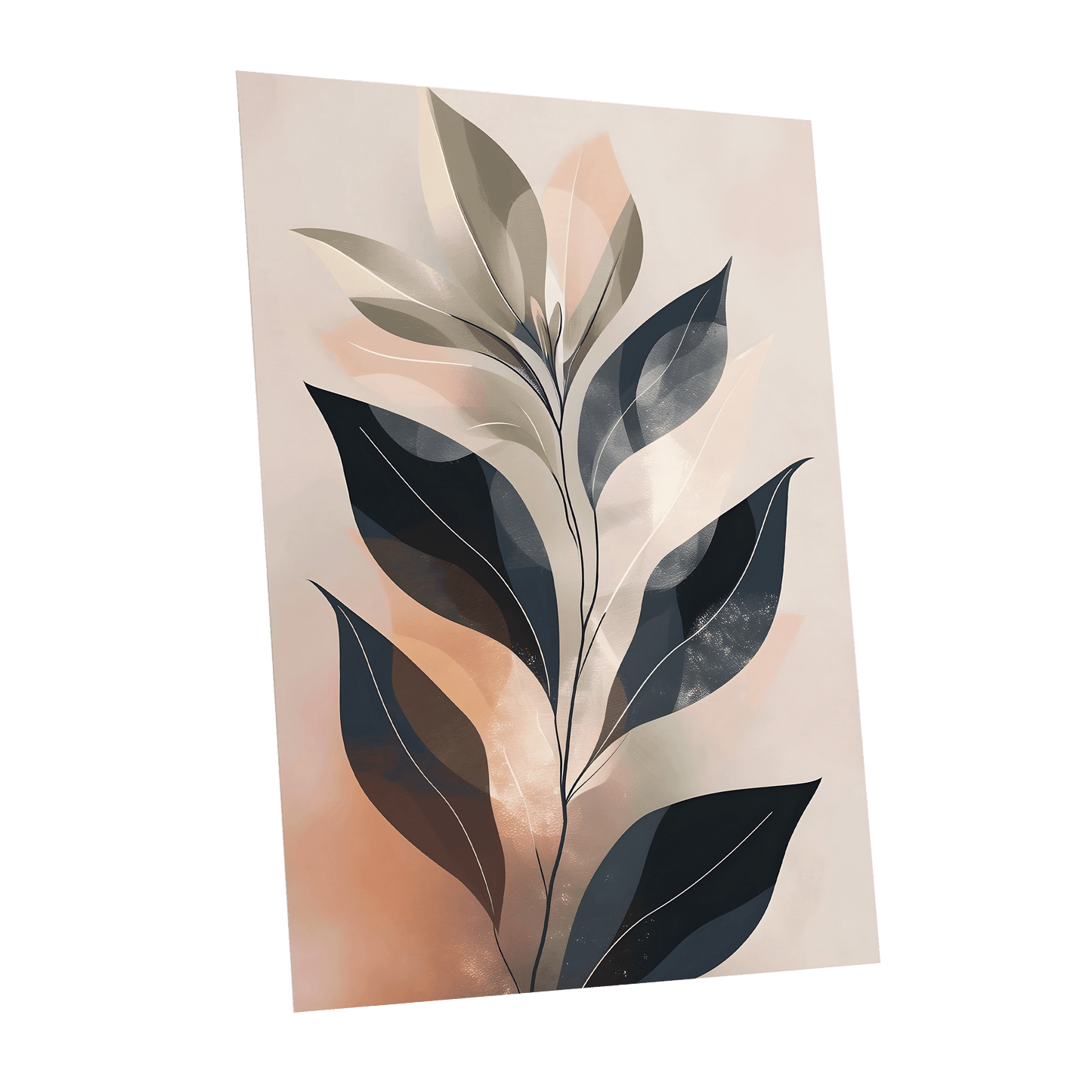 Blush Nocturne Leaves, black, beige, pink nature wall art shown as a unframed poster wall art print