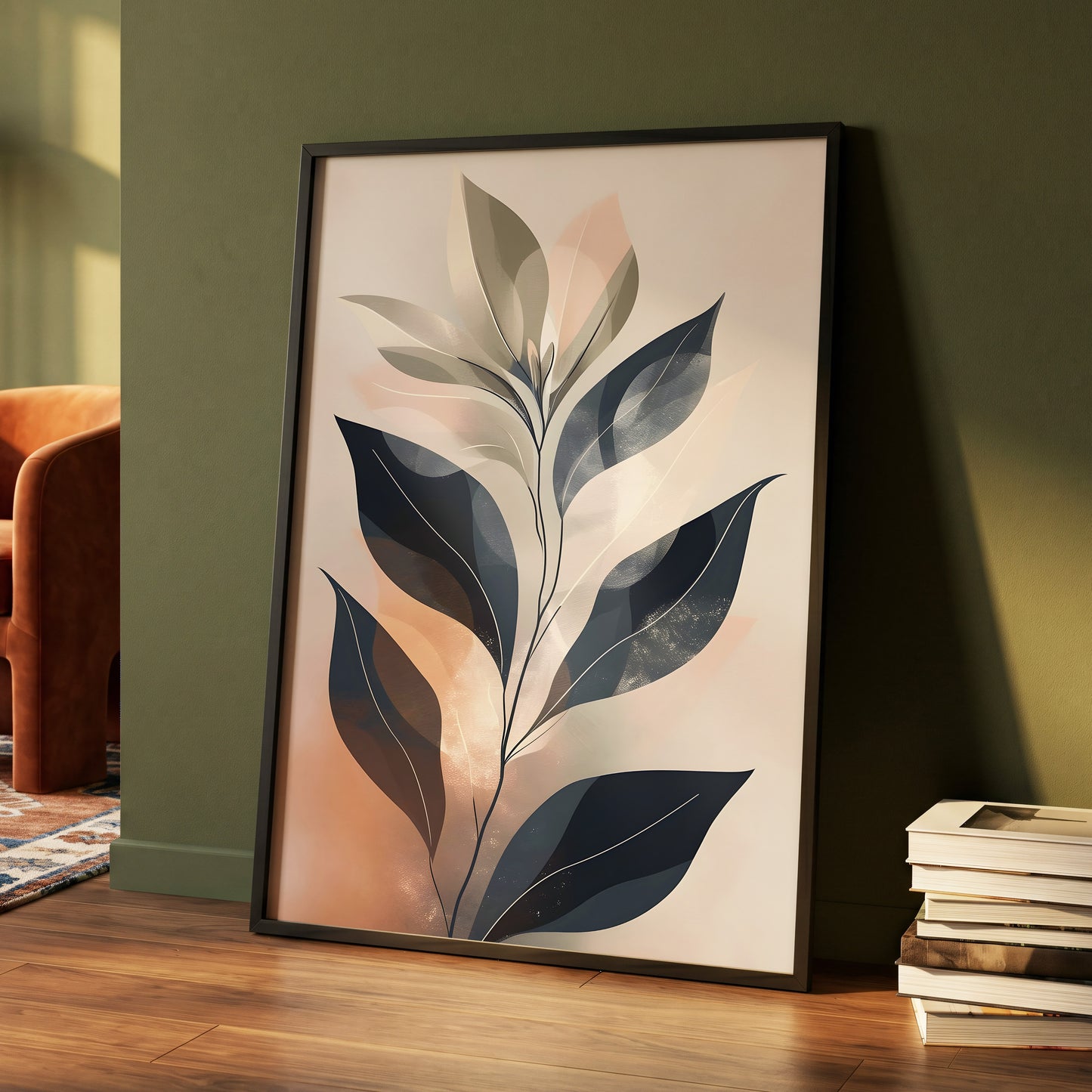 Blush Nocturne Leaves, black, beige, pink nature wall art displayed in a styled interior, gallery view 4