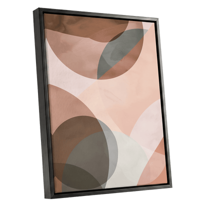 Blush Orbit, pink, brown, beige abstract wall art shown as a black framed canvas wall art