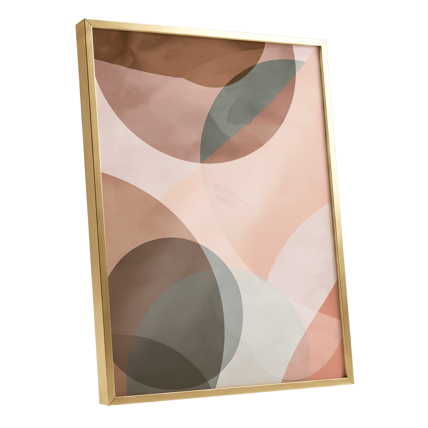 Blush Orbit, pink, brown, beige abstract wall art shown as a gold framed poster wall art print