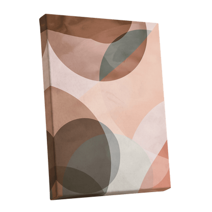 Blush Orbit, pink, brown, beige abstract wall art shown as a stretched canvas wall art