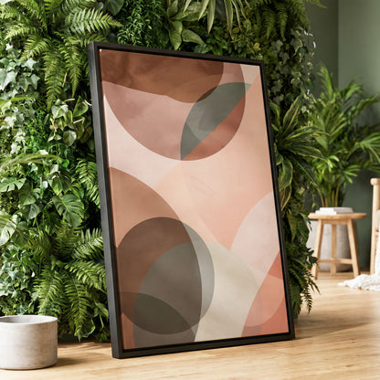 Blush Orbit, pink, brown, beige abstract wall art displayed in a styled interior, gallery view 1