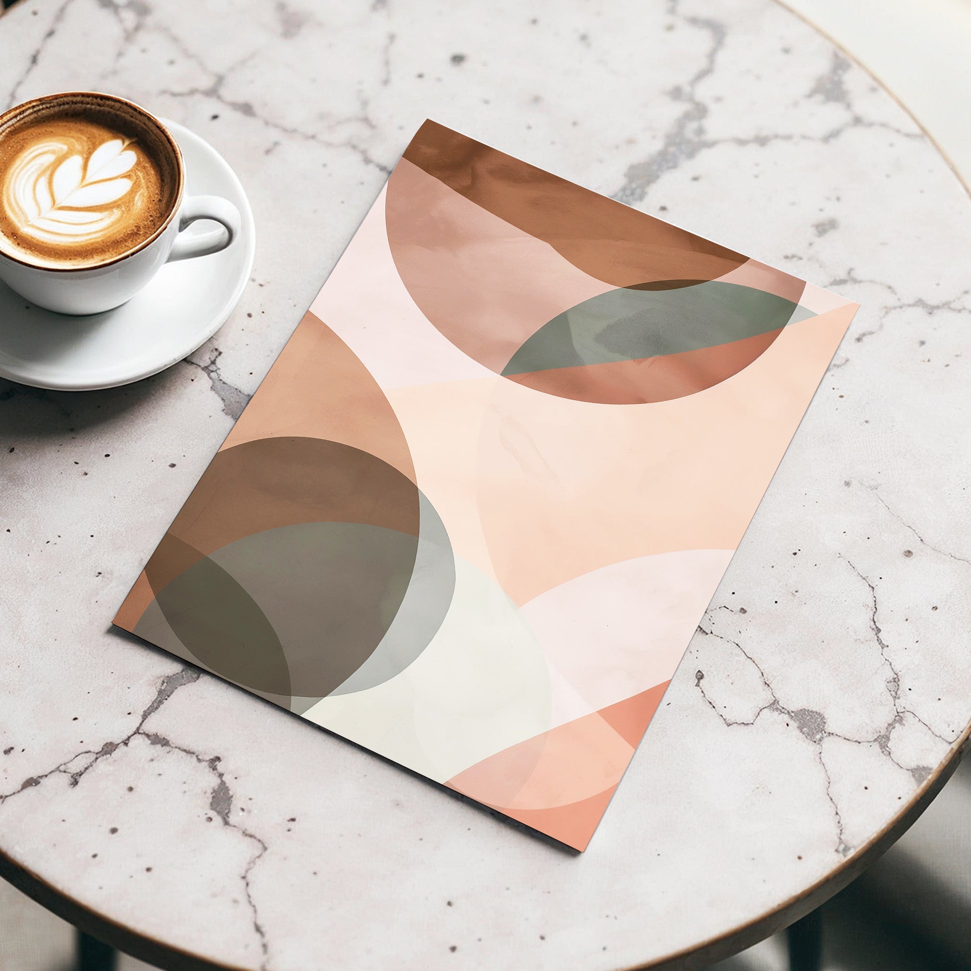 Blush Orbit, pink, brown, beige abstract wall art displayed in a styled interior, gallery view 3