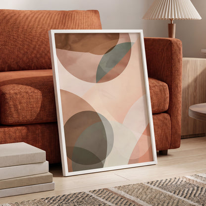 Blush Orbit, pink, brown, beige abstract wall art displayed in a styled interior, gallery view 6