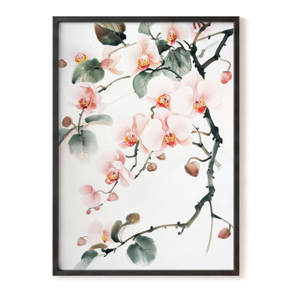 Blush Orchid Cascade, pink, white, green floral wall art, front artwork view