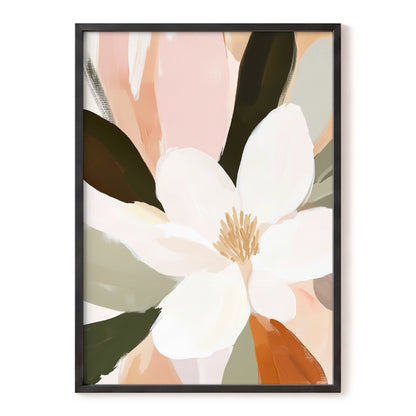 Blush Petal Reverie, white, pink, green floral wall art, front artwork view