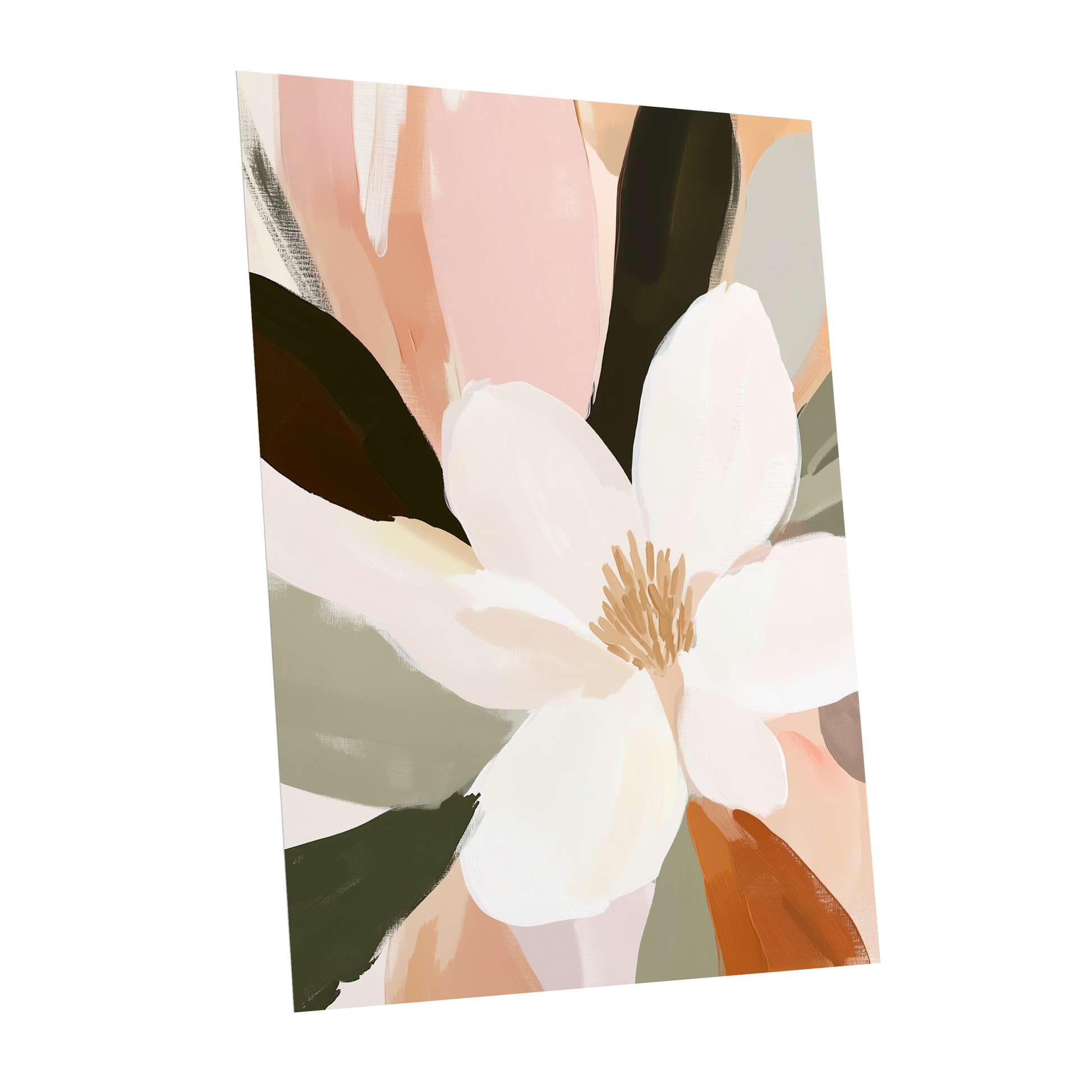 Blush Petal Reverie, white, pink, green floral wall art shown as a unframed poster wall art print