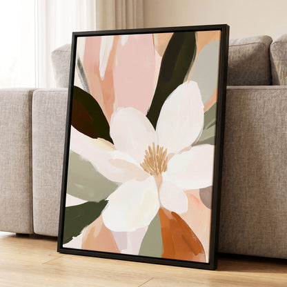 Blush Petal Reverie, white, pink, green floral wall art displayed in a styled interior, gallery view 4
