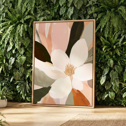 Blush Petal Reverie, white, pink, green floral wall art displayed in a styled interior, gallery view 8