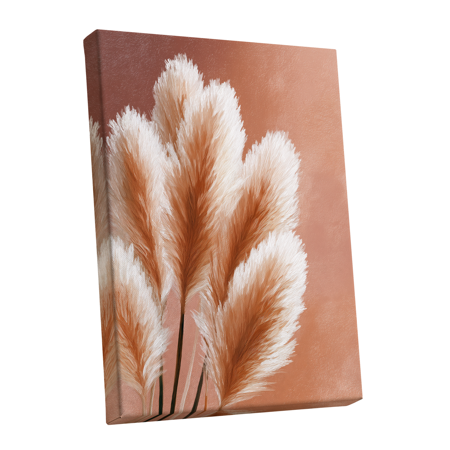 Blush Plume Reverie, pink, white, brown nature wall art shown as a stretched canvas wall art