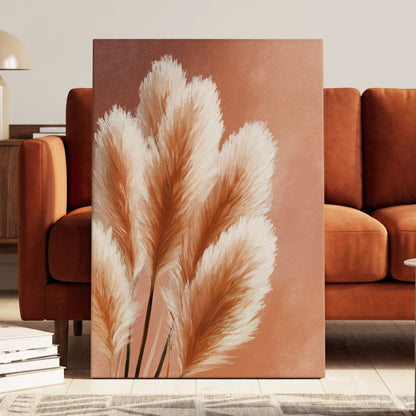 Blush Plume Reverie, pink, white, brown nature wall art displayed in a styled interior, gallery view 3