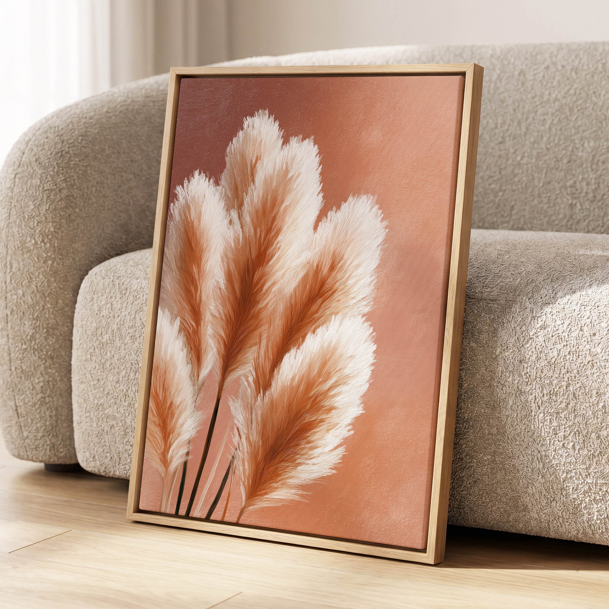 Blush Plume Reverie, pink, white, brown nature wall art displayed in a styled interior, gallery view 4